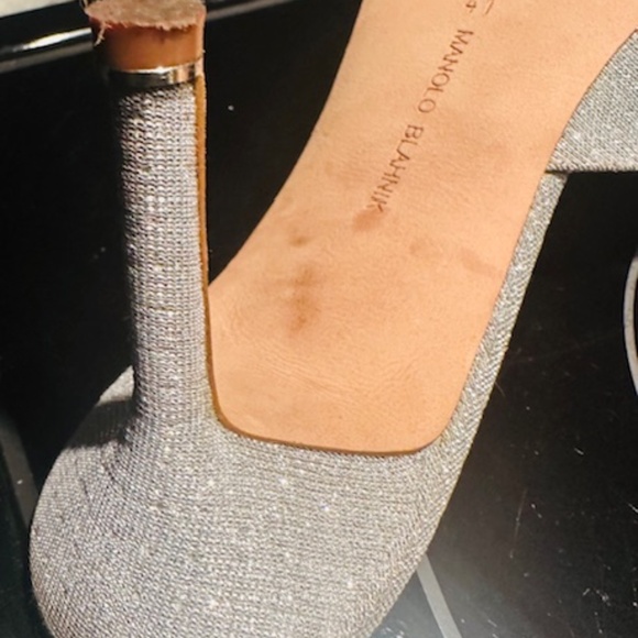 MANOLO BLAHNIK Metallic Silver Crystal Buckle CASSIADO Heel Sandals EU 41 - Picture 7 of 16